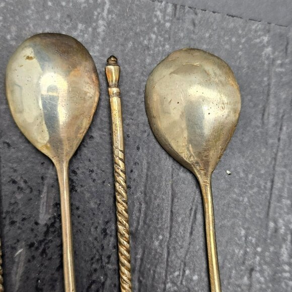 Set Of 6 Antique 800 Silver Twisted Handle Demitasse Spoons 4.25" HS249 - Picture 10 of 12
